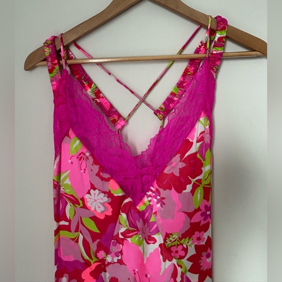 Free People Pink Bright Floral Lace Boho Flowy Maxi dress - Picture 2 of 8